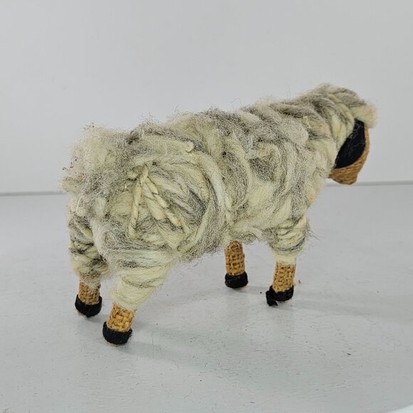 Handcrafted Wool Yarn Burlap Felt Sheep Figurine Folk Art - Picture 5 of 9